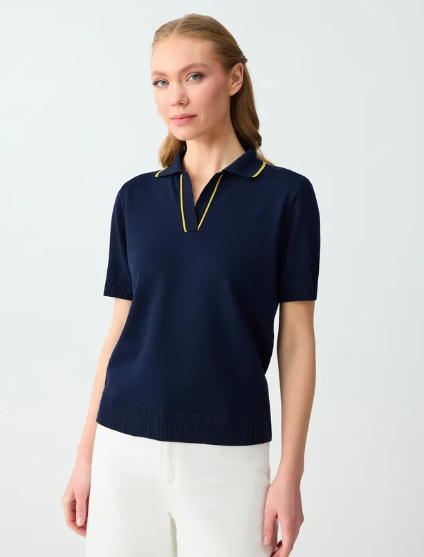 Women  V-Neck Short Sleeve Striped Sweater Blouse