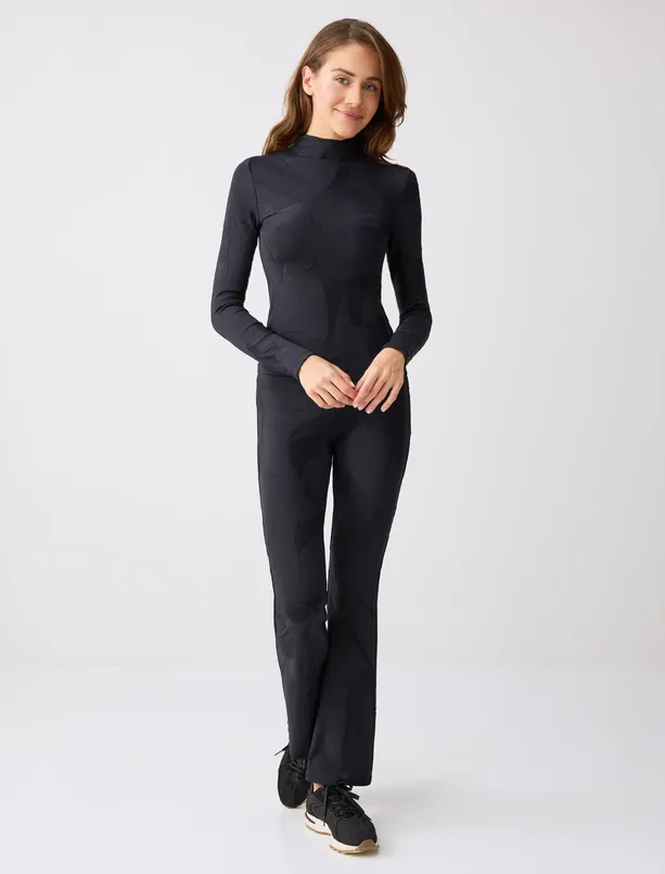 Bayan Siyah Dar Kesim Dik Yaka Uzun Kollu Örme Bluz