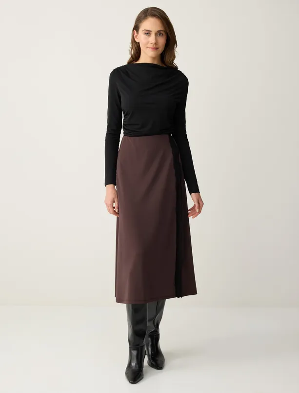 Bayan Siyah Degaje Yaka Uzun Kollu Dar Kesim Örme Bluz