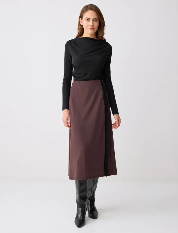 Bayan Siyah Degaje Yaka Uzun Kollu Dar Kesim Örme Bluz