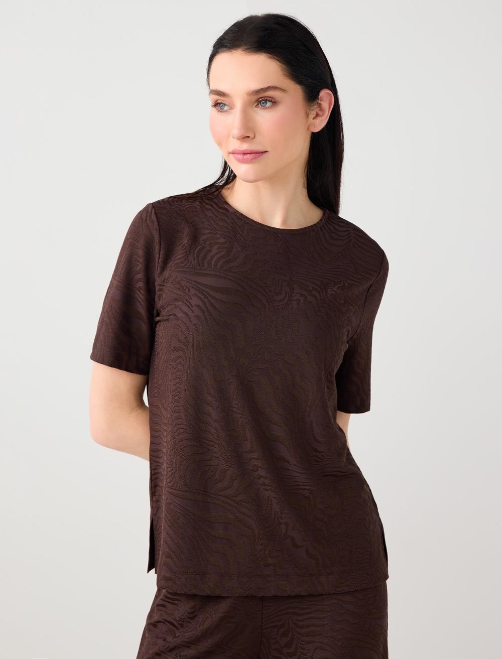 Bisiklet Yaka Kısa Kollu Jakarlı Örme Bluz