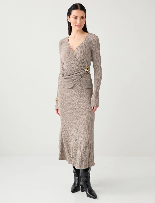 Bayan Vizon Kruvaze Yaka Beli Büzgü Detaylı Örme Bluz