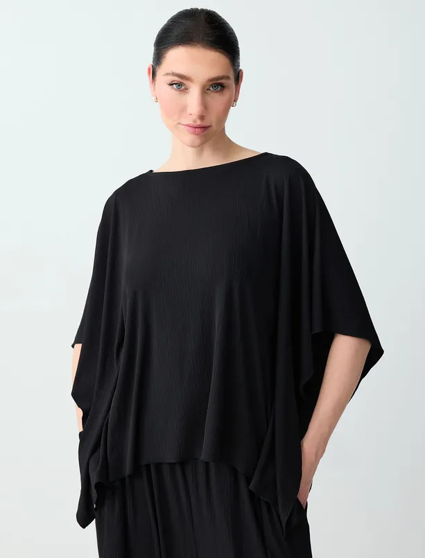 Bayan  Rahat Kesim Düşük Omuz Uzun Örme Bluz