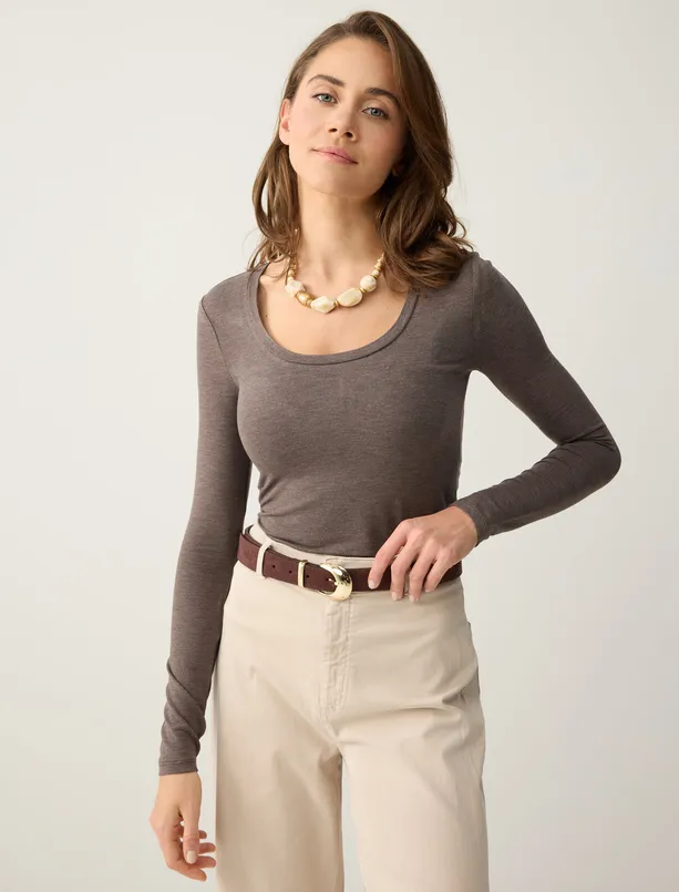 Bayan  U Yaka Uzun Kollu Düz Kesim Örme Bluz