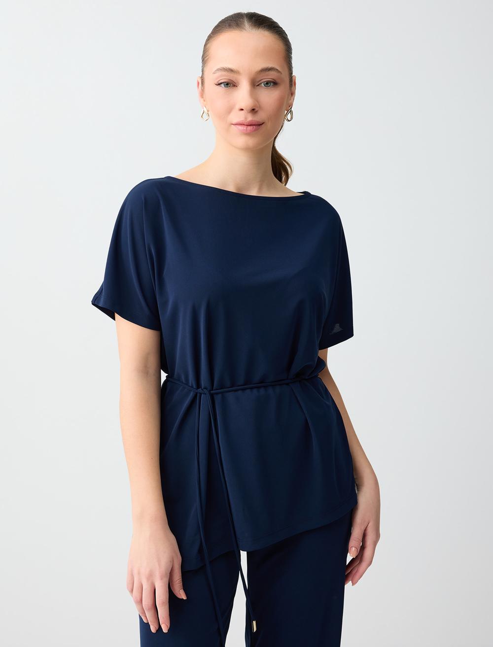 Bisiklet Yaka Düşük Omu Beli Büzgülü Örme Bluz