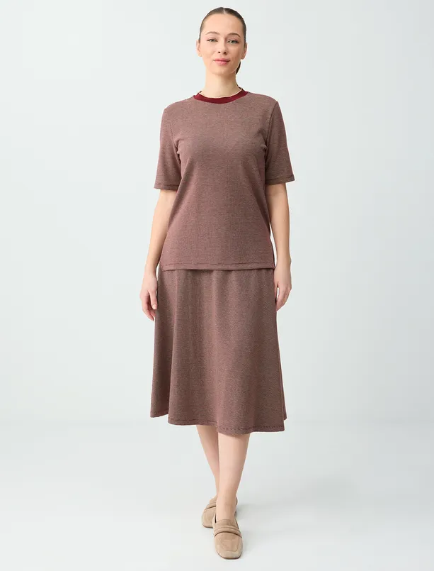 Bayan Bordo Kazayağı Desenli Bisiklet Yaka Örme Bluz