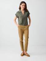 Oil Green Polo Collar Zipper Detail Woven Blouse Combination