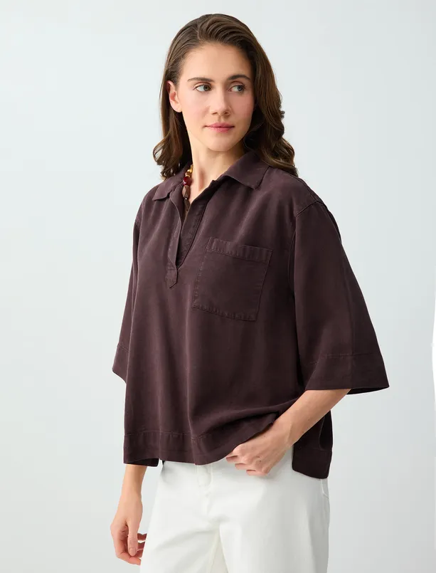 Bayan  Polo Yaka Truvakar Kol Dokuma Bluz