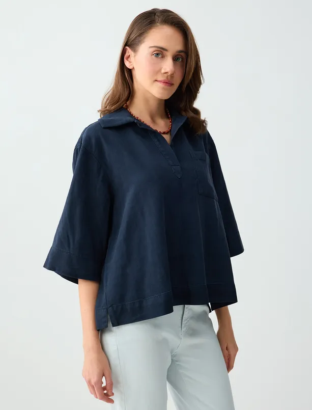 Bayan  Polo Yaka Truvakar Kol Dokuma Bluz