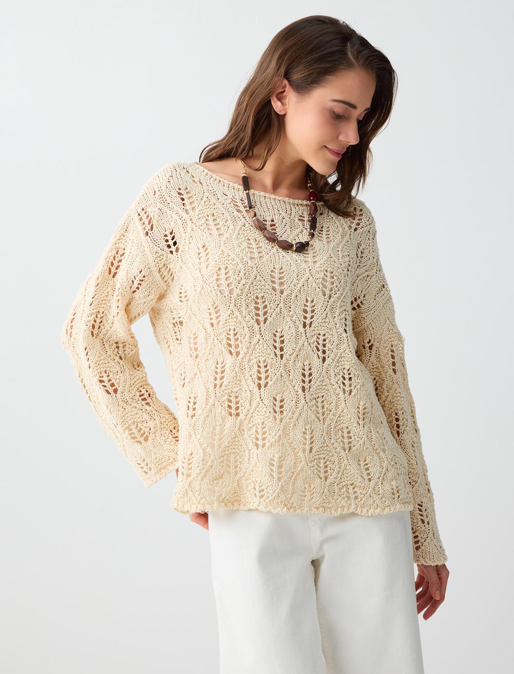 Kayık Yaka Uzun Kollu Rahat Kesim Triko Bluz