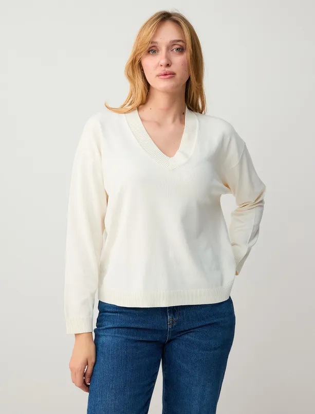 Women  Relaxed Fit V Neck Long Sleeve Sweater Blouse