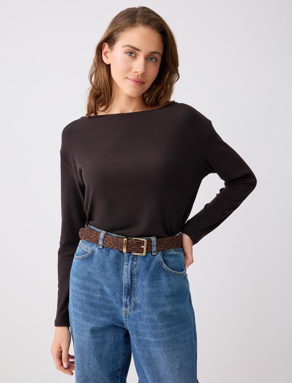 Kayık Yaka Uzun Kollu Yumuşak Dokulu Örme Bluz