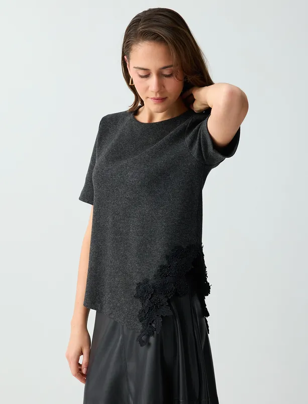 Women  Soft Textured Knitted Blouse with Embroidery