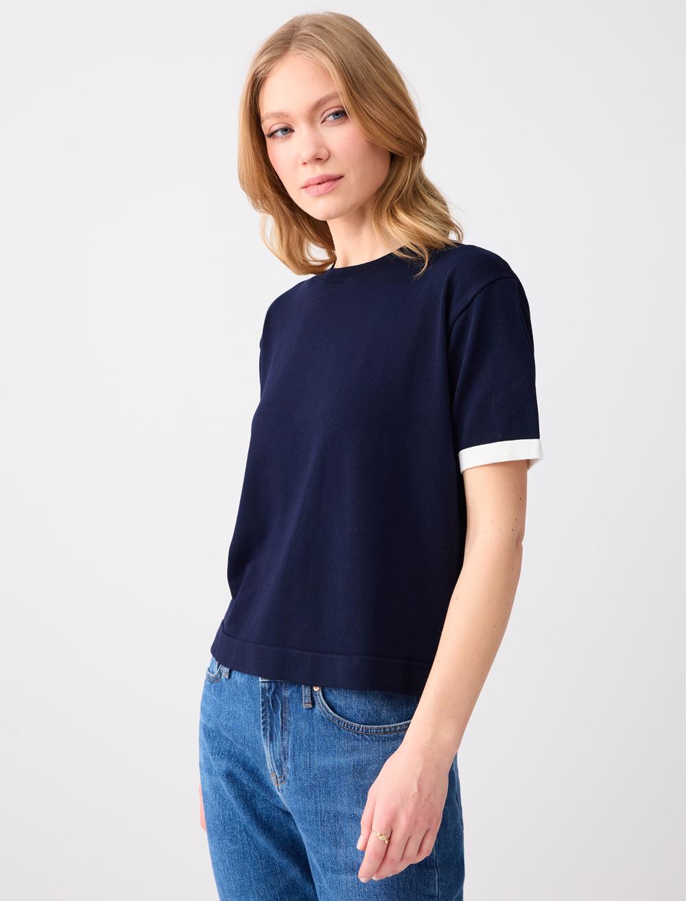 Bisiklet Yaka Kısa Kollu Triko Bluz