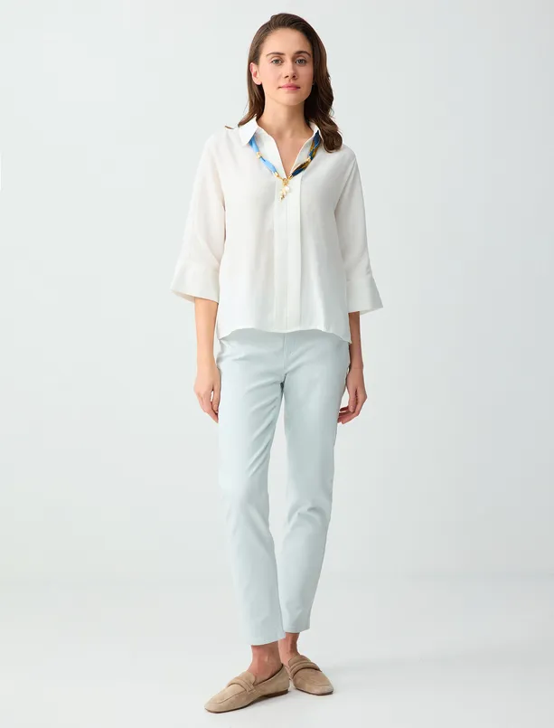 Women White Shirt Collar Truvakar Sleeve Modal Woven Blouse