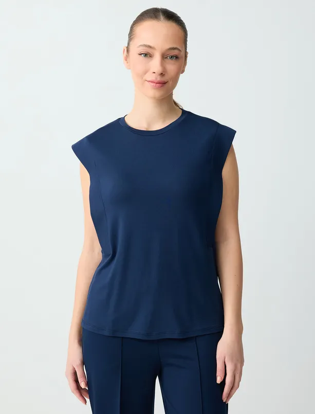 Bayan  Düz Kesim Bisiklet Yaka Kolsuz Örme Bluz