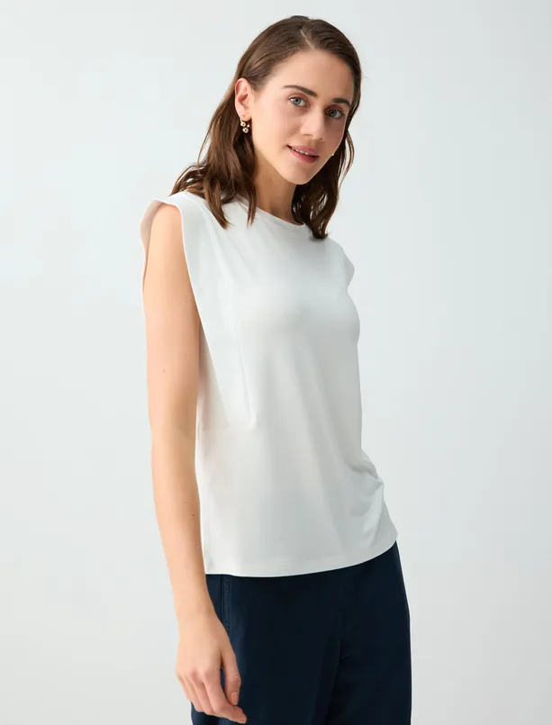 Bayan  Düz Kesim Bisiklet Yaka Kolsuz Örme Bluz