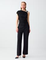 Asimetrik Yaka Düşük Omuz Dar Kesim Örme Bluz Kombini