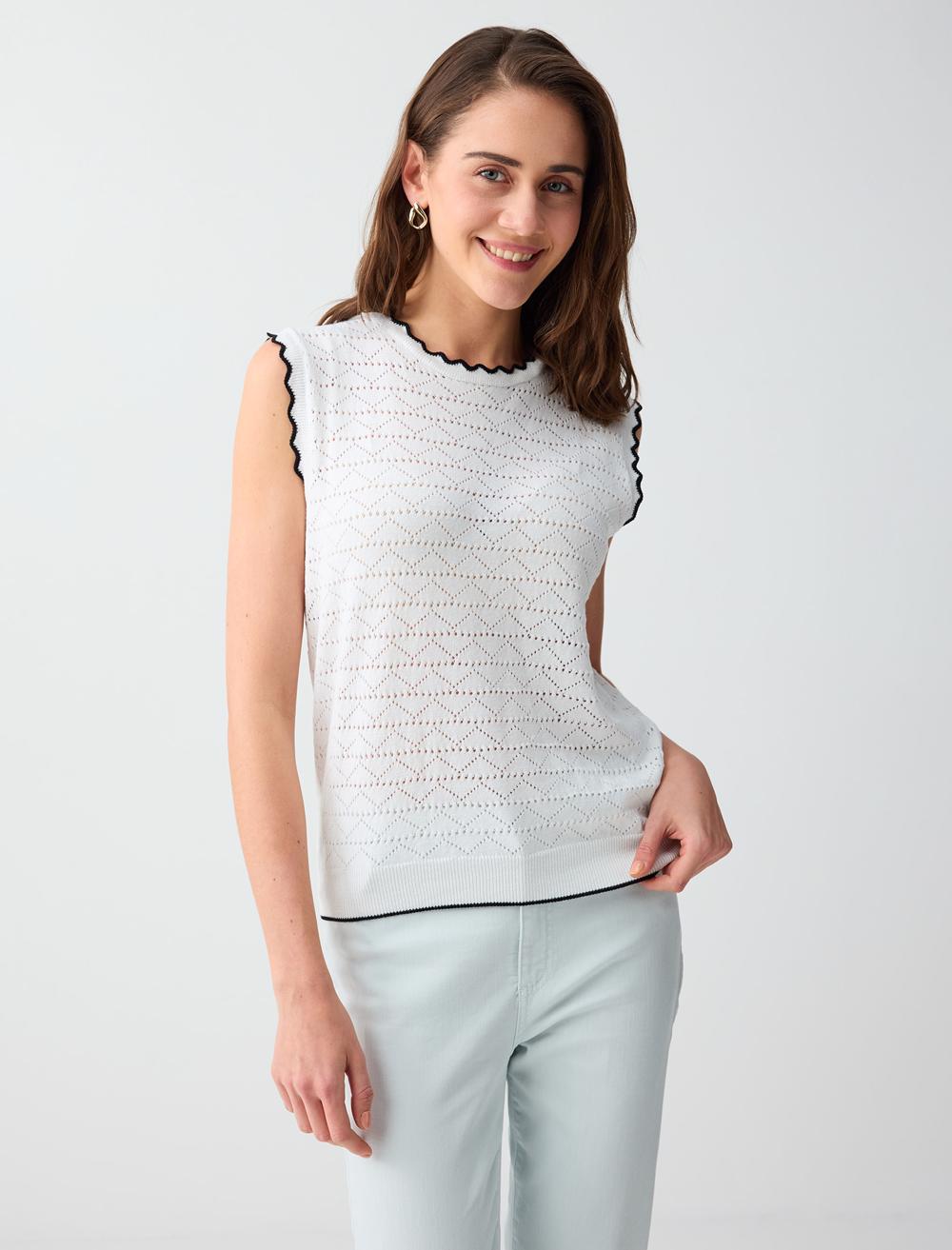 Bisiklet Yaka Kolsuz Desenli Triko Bluz