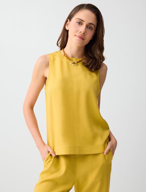Mustard Crew-Neck Sleeveless Straight Cut Woven Blouse Combination