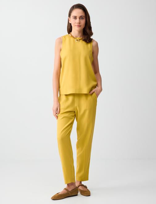 Mustard Crew-Neck Sleeveless Straight Cut Woven Blouse Combination