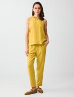 Mustard Crew-Neck Sleeveless Straight Cut Woven Blouse Combination