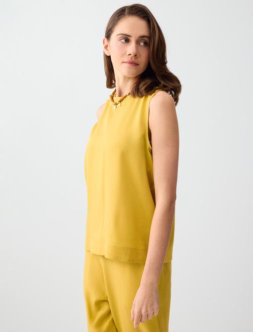 Mustard Crew-Neck Sleeveless Straight Cut Woven Blouse Combination