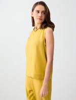 Mustard Crew-Neck Sleeveless Straight Cut Woven Blouse Combination