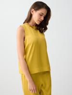 Mustard Crew-Neck Sleeveless Straight Cut Woven Blouse Combination