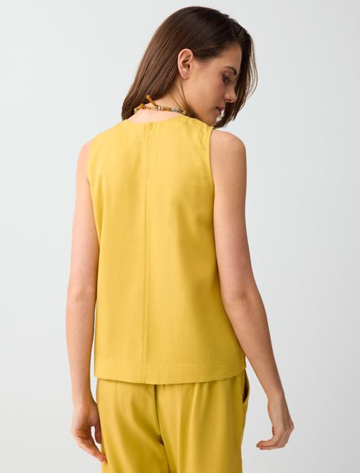 Mustard Crew-Neck Sleeveless Straight Cut Woven Blouse Combination