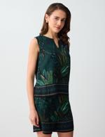 Keten Karışımlı V Yaka Kolsuz Desenli Dokuma Bluz Kombini