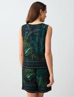 Keten Karışımlı V Yaka Kolsuz Desenli Dokuma Bluz Kombini