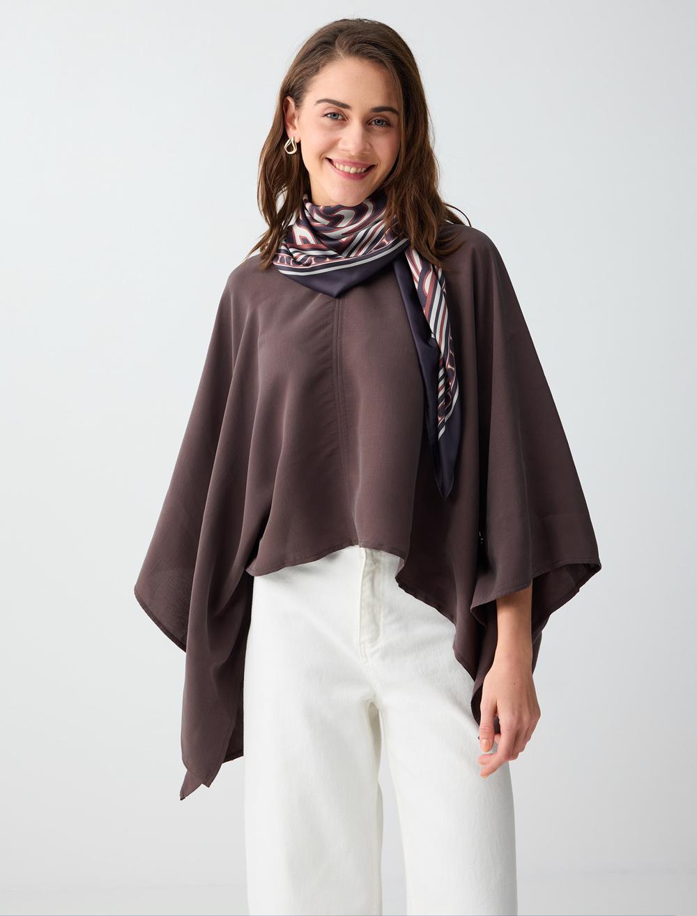 Rahat Kesim V Yaka Yarasa Kol Modal Dokuma Bluz