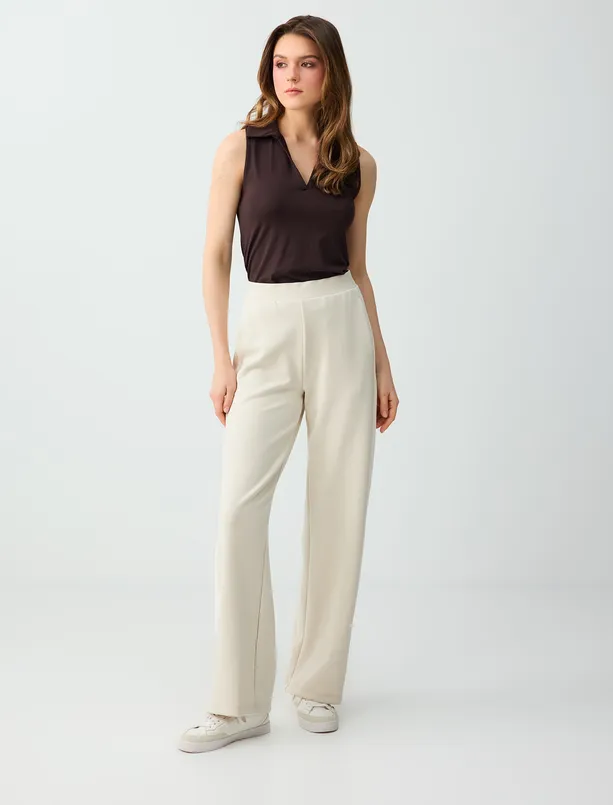 Bayan Kahverengi Polo Yaka Kolsuz Dar Kesim Örme Bluz