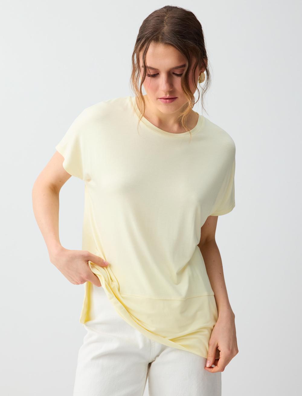 Rahat Kesim Yuvarlak Yaka Düşük Omuz Örme Bluz