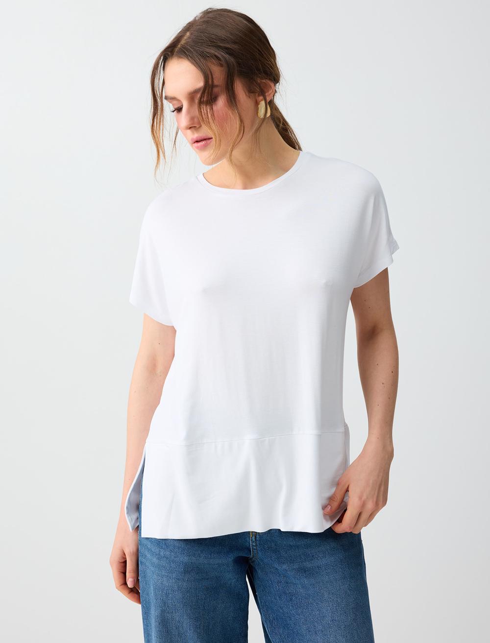 Rahat Kesim Yuvarlak Yaka Düşük Omuz Örme Bluz