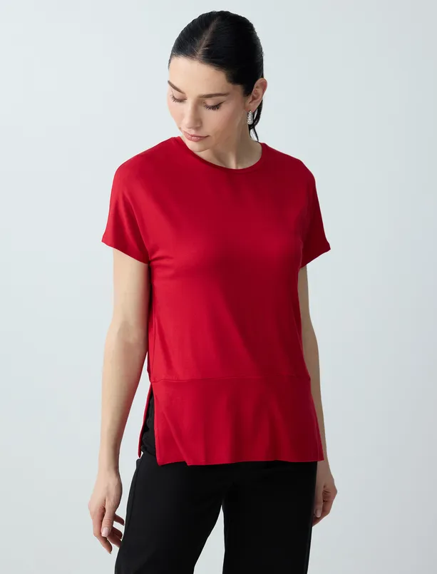 Bayan  Rahat Kesim Yuvarlak Yaka Düşük Omuz Örme Bluz