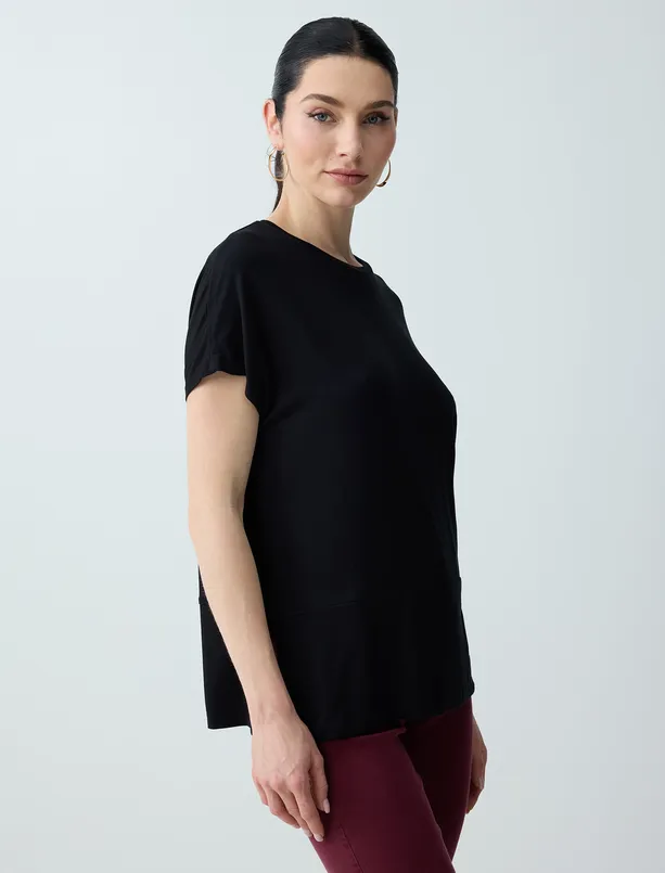 Bayan  Rahat Kesim Yuvarlak Yaka Düşük Omuz Örme Bluz