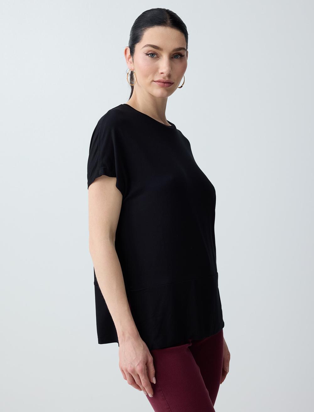 Rahat Kesim Yuvarlak Yaka Düşük Omuz Örme Bluz