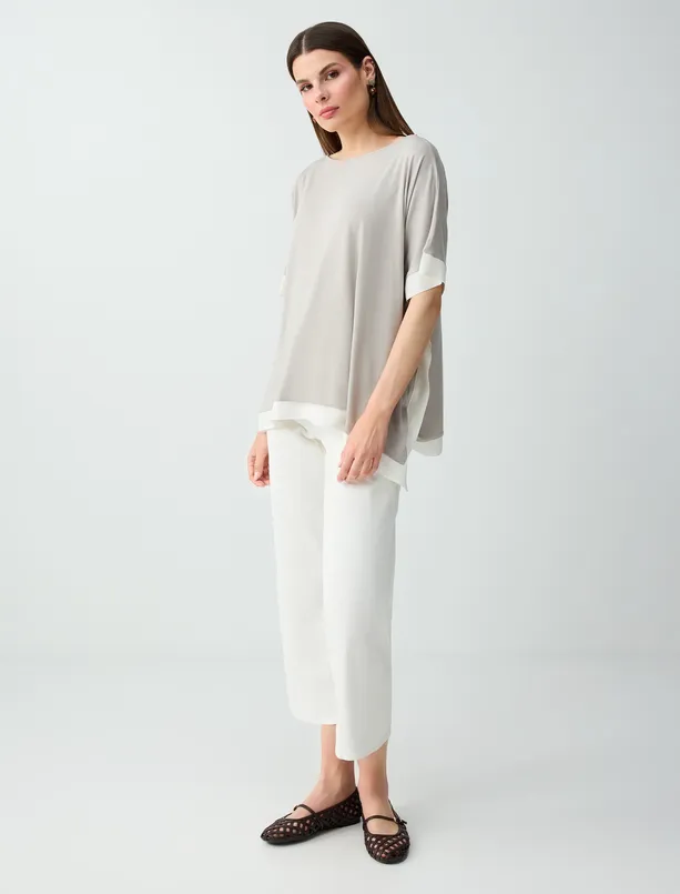 Women Mink Round Neck Low Shoulder Loose Fit Blouse