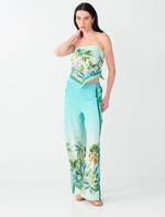 Tropical-Print Tie-Front Satin Blouse Outfit