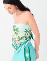 Tropical-Print Tie-Front Satin Blouse Outfit