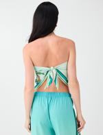 Tropical-Print Tie-Front Satin Blouse Outfit