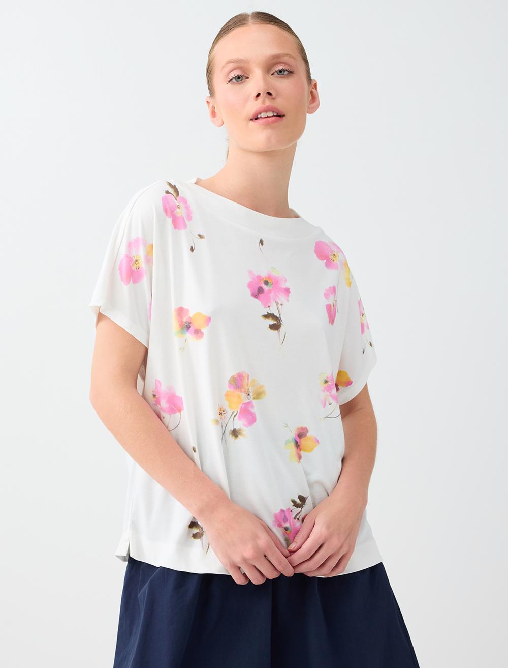 Floral Desenli Düşük Omuz Modal Bluz