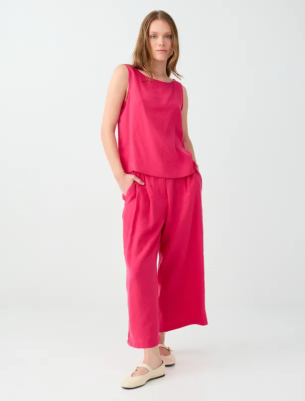 Women Pink Sleeveless Modal Blouse with Boat Neck