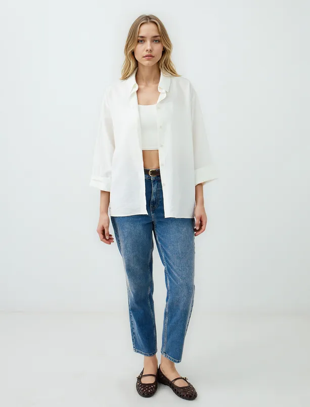 Bayan Beyaz Dar Kesim Açık Yaka Kısa Örme Bralet