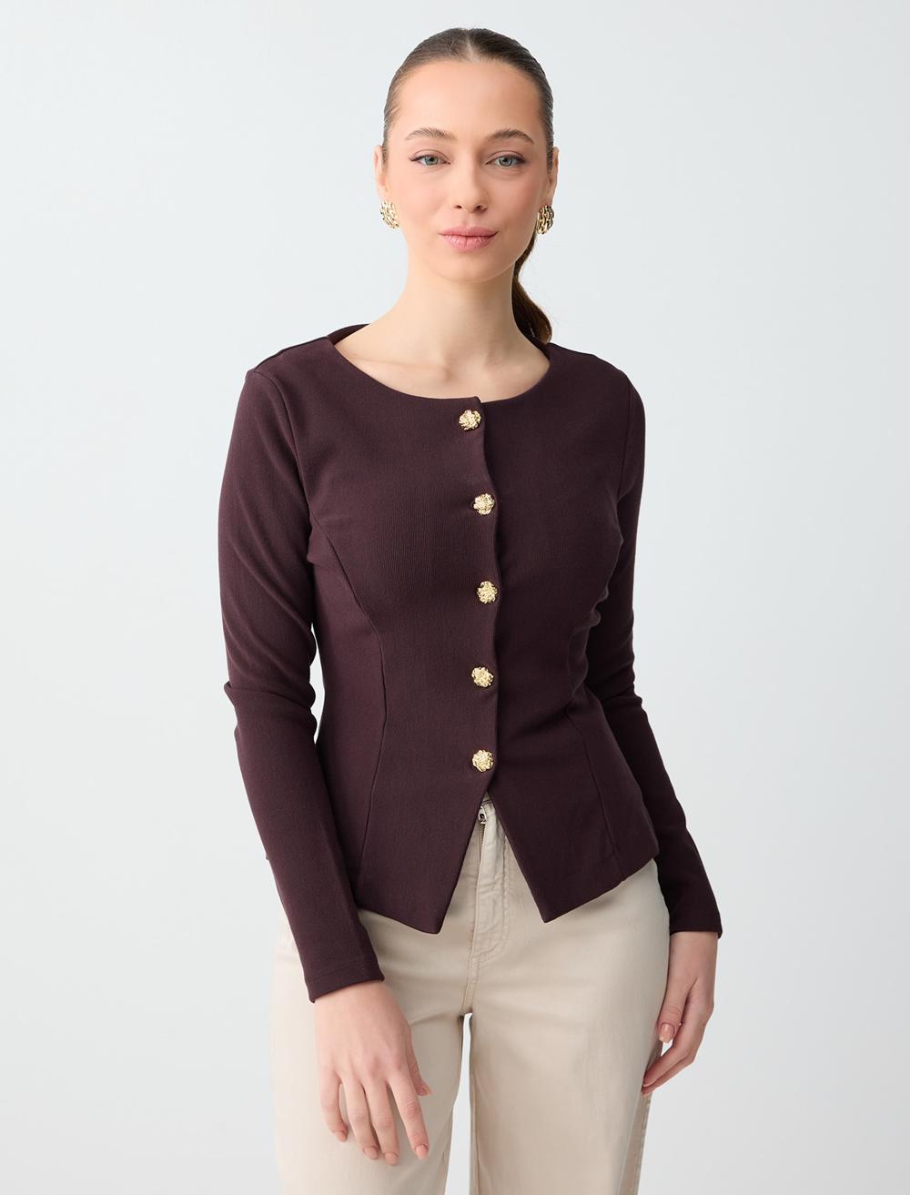 Dar Kesim Kayık Yaka Örme Ceket