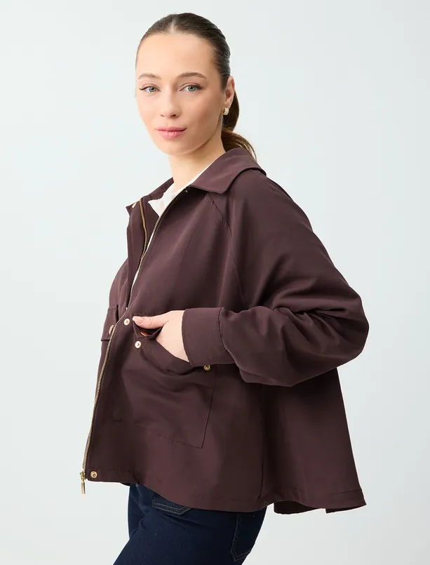 Bayan  Rahat Kesim Cep Detaylı Dokuma Ceket