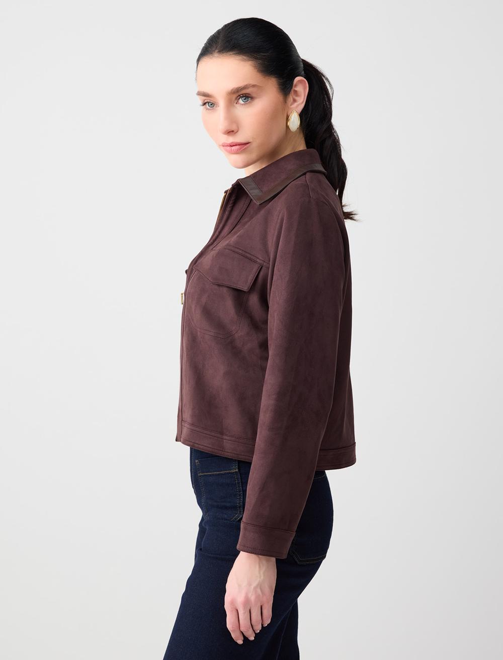 Polo Yaka Fermuar Detaylı Süet Ceket