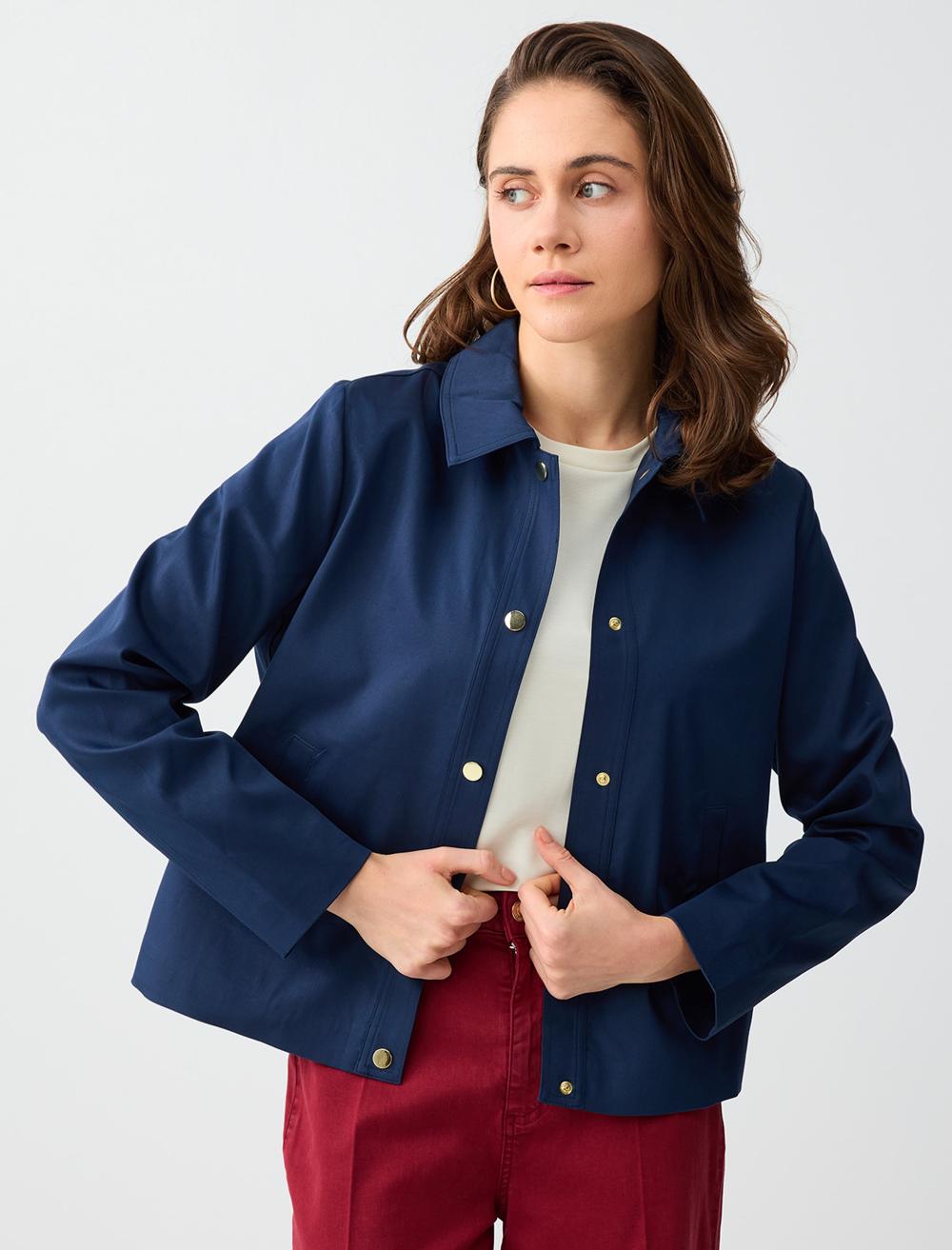 Cep Detaylı Çıtçıtlı Dokuma Ceket